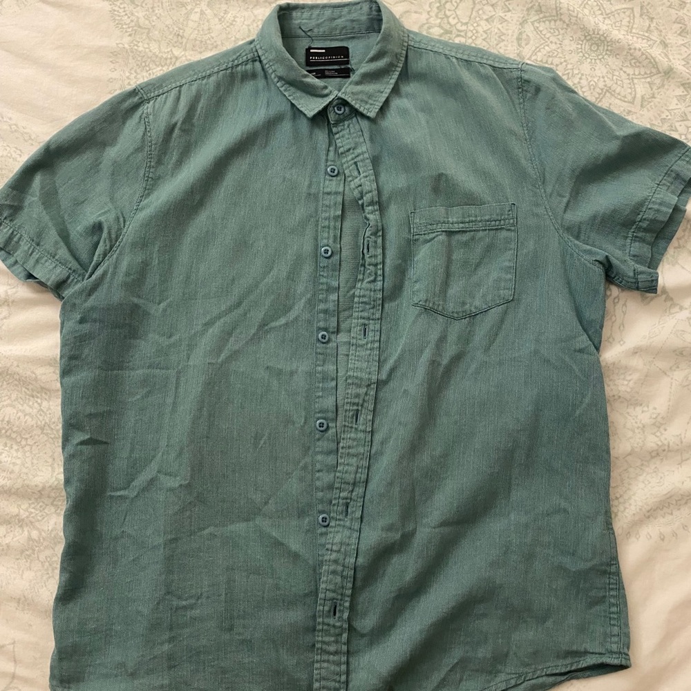 Green Short Sleeve Button-Up
